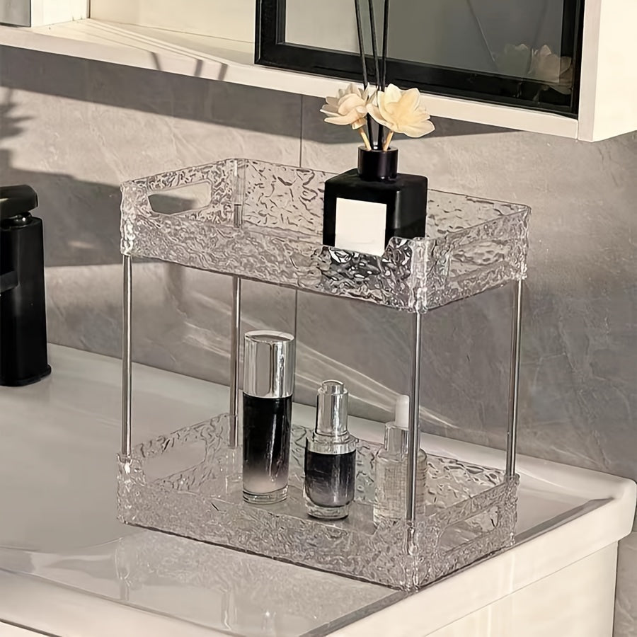 1pc Elegant Multi-Tier Acrylic Vanity Organizer - Adjustable Desktop Storage Rack for Cosmetics, Perfumes & Office Supplies - Large Capacity, Easy to Install - Perfect for Bedroom, Bathroom, Study & Office Decor
