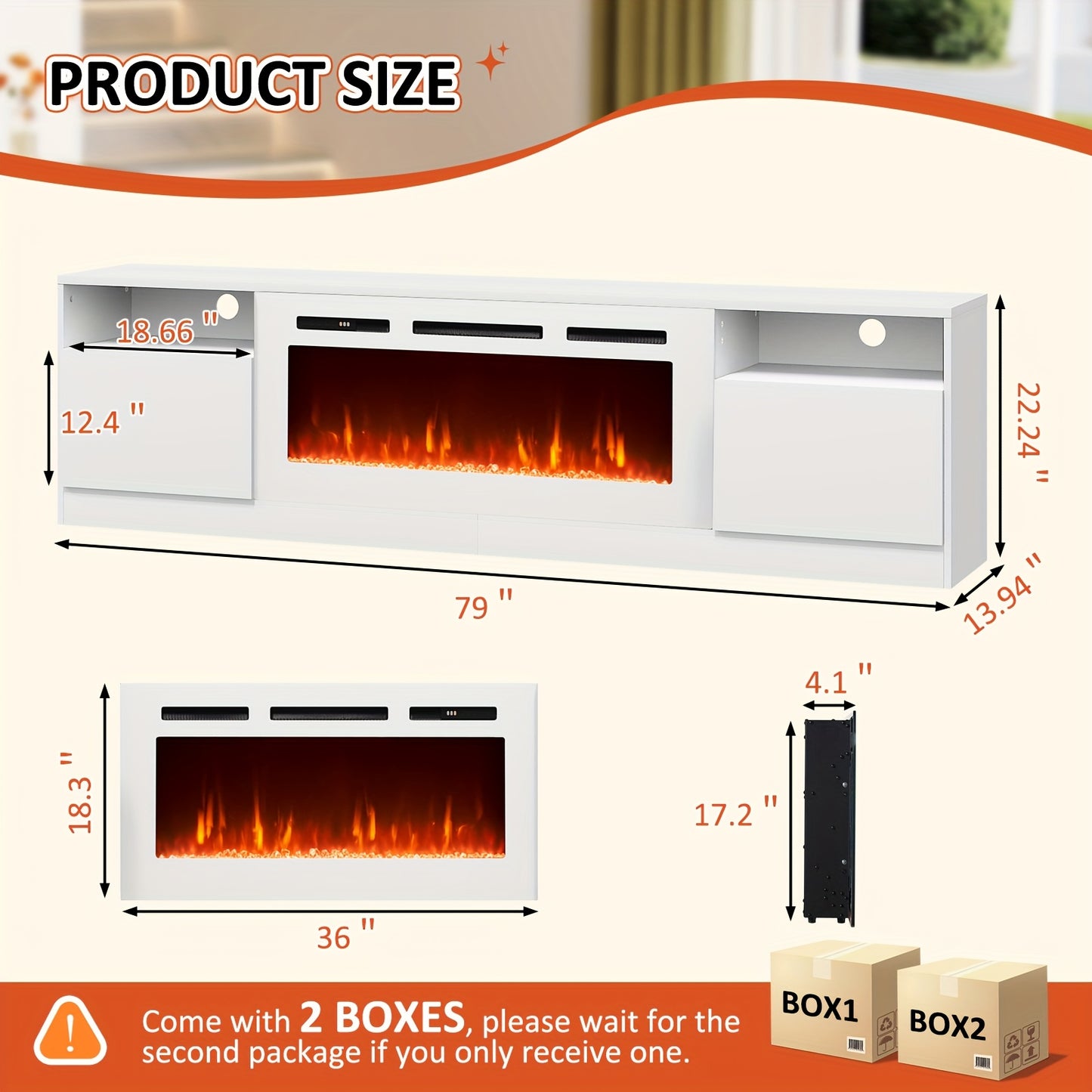 Modern Electric Fireplace TV Stand Entertainment Center with 36.3" Wall-Mounted Fireplace, 12-Color LED Lights, High-Gloss Storage Cabinet & Hardwood Construction - Fits TVs Up to 80", Energy-Efficient, Adjustable Timer