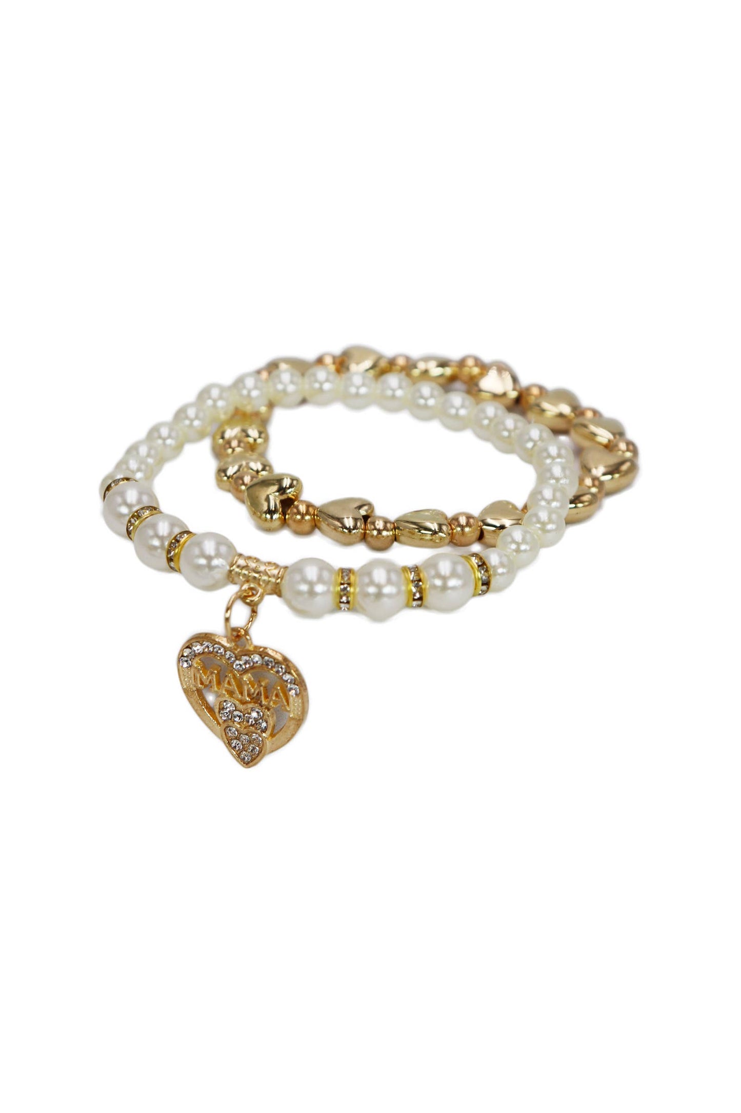 Mama Heart Pearl Double-Strand Beaded Bracelet