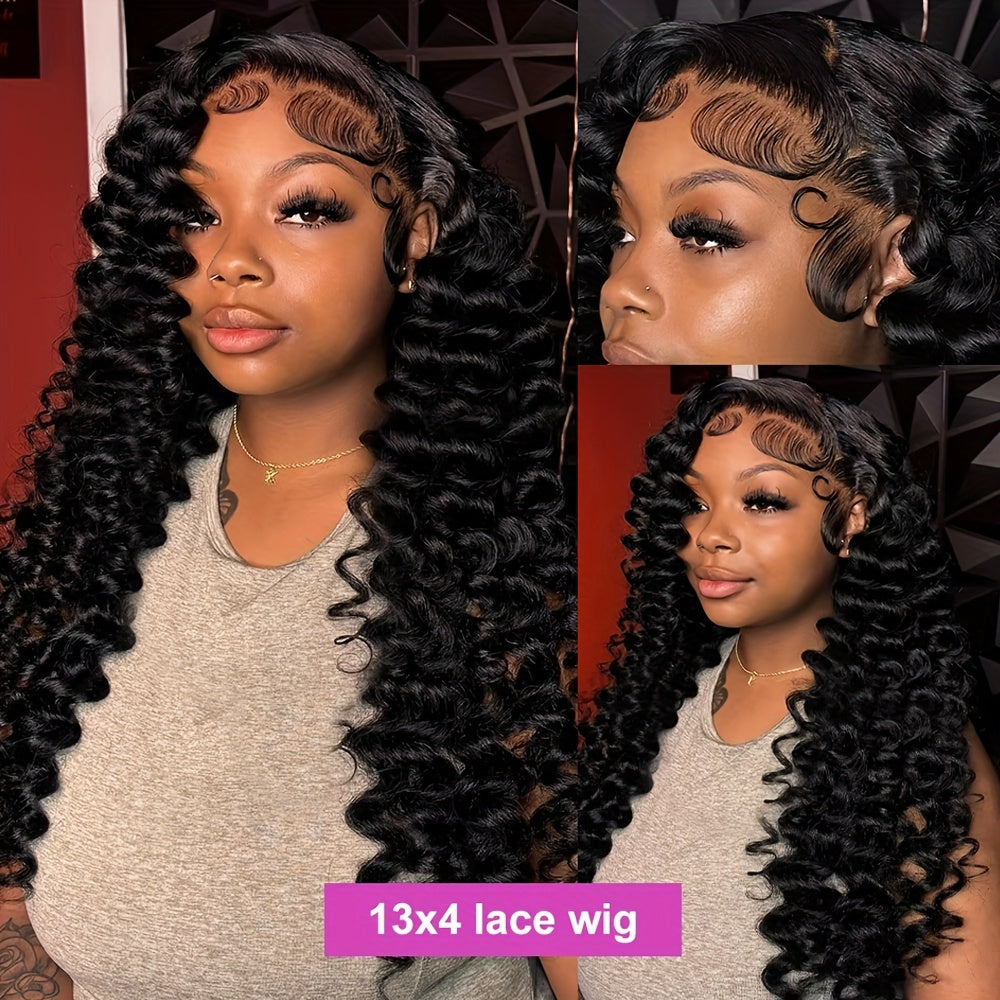 Loose Curly Wave Lace Front Wig HD Transparent 13x4 Frontal Human Hair Wigs For Women Pre Plucked 100% Human Hair Deep Loose Wave Wigs Natural Color 250% Density