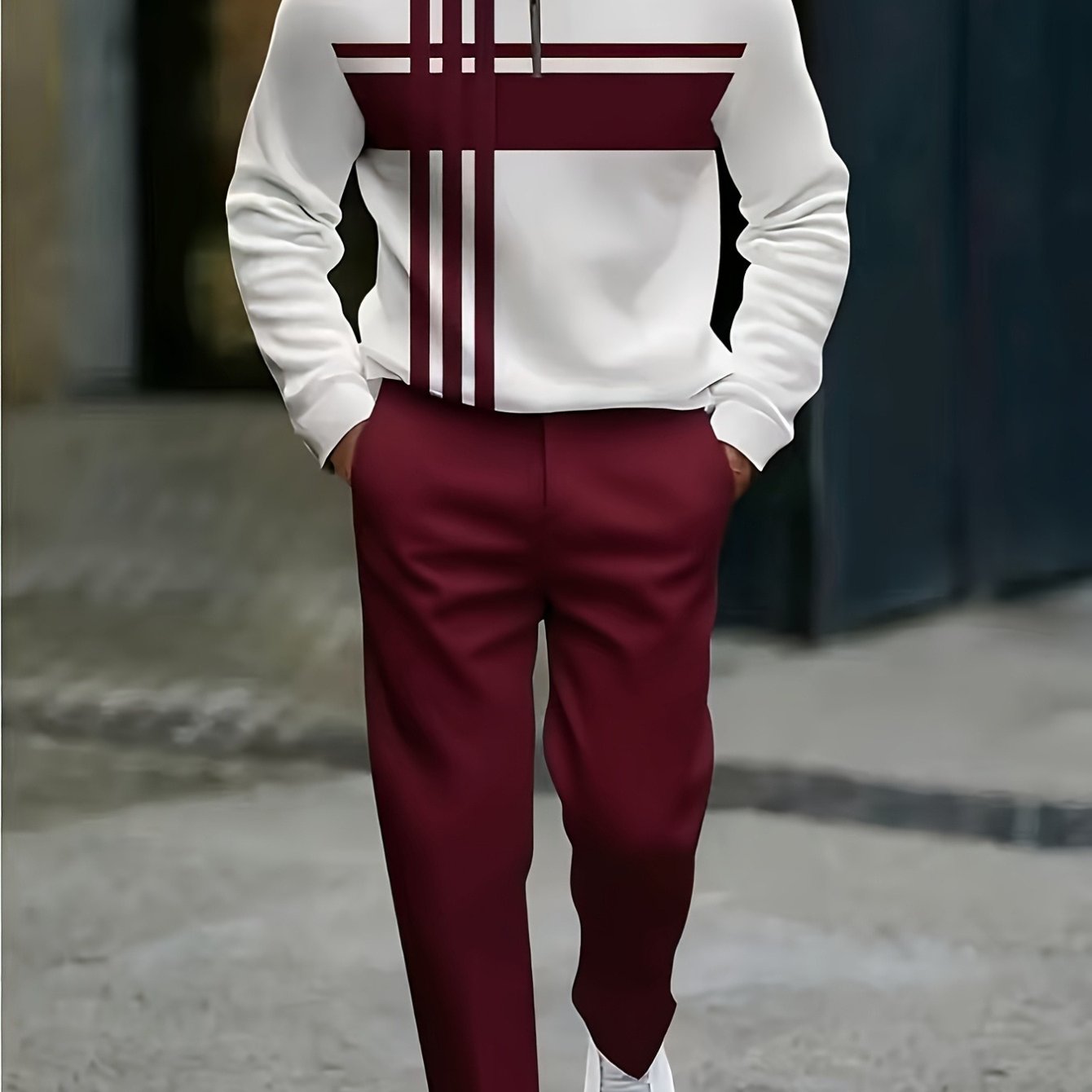 Men's Stylish Two-Piece Suit with Zipper Details - White Long-Sleeve Shirt & Purple Pants, Casual All-Season Wear, Perfect for Parties, Vacations, and Daily Commuting, Casual Attire|Zipper Detail Shirt|Slight Stretch Fabric