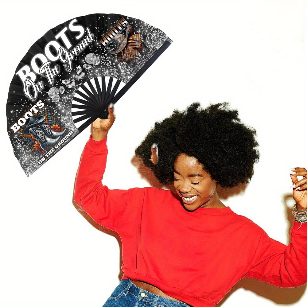 1/2pcs 13inch Boots On The Ground Hand Fan, Where Them Fans At Folding Fans, Clapping Clacking Fans For Line Dancing Unique Oriainal Pattern For Party Props Perfect Gifts For Line Dance Lover.Clack Fan For Popping Fans, Cowgi