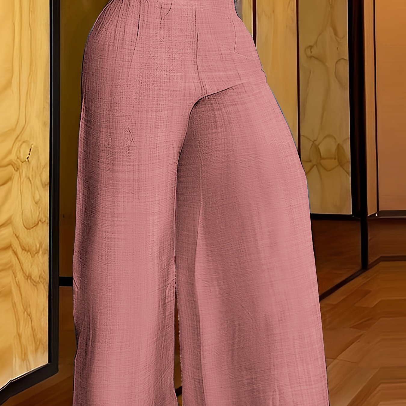 Elegant Solid Color Wide Leg Palazzo Pants - Comfortable Polyester Fabric, Machine Washable, Elastic-Free Waist, All-Season Wear - Womens Casual Regular Pants for Everyday Style