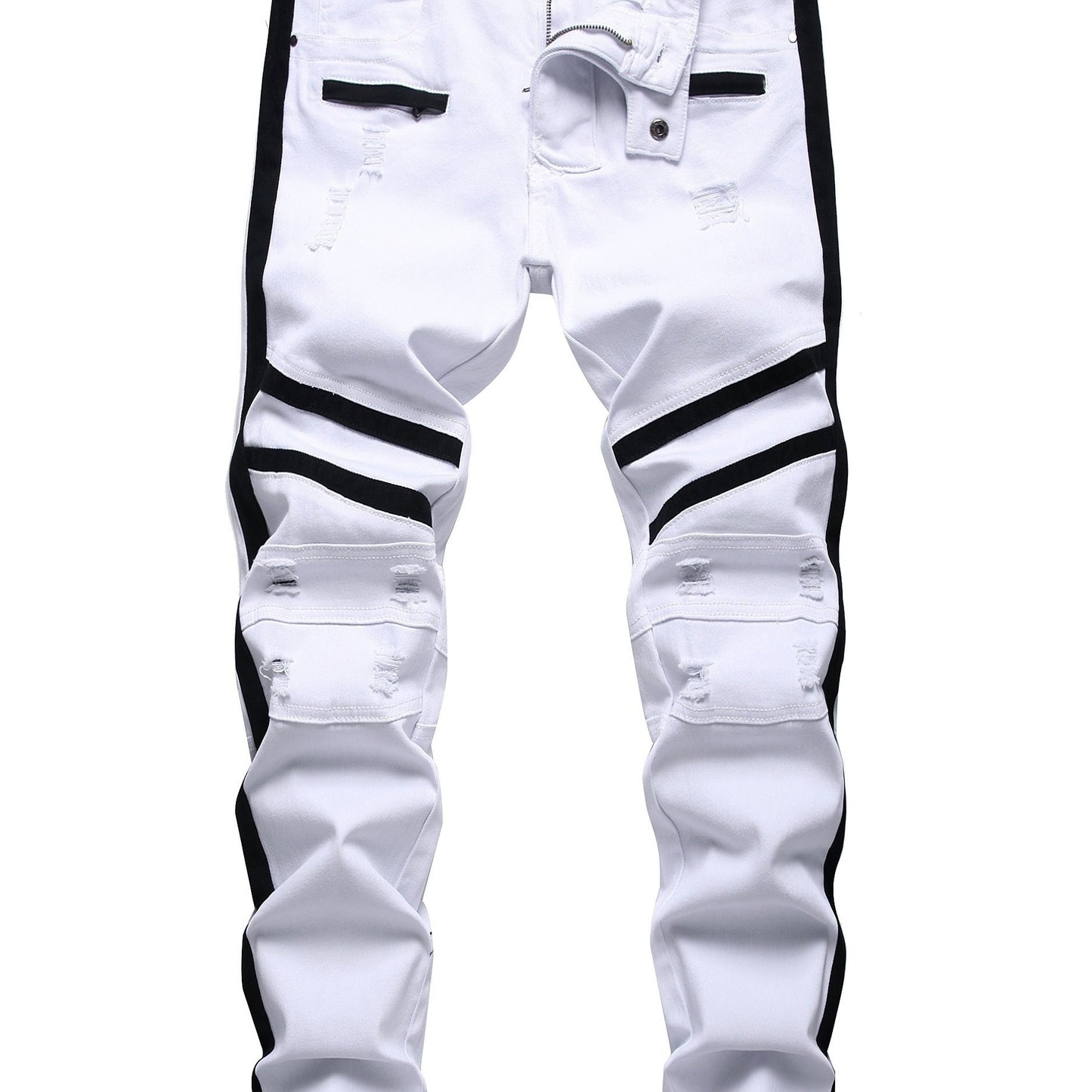 Men's Slim Fit Stretch Jeans Distressed Straight Leg Denim Pants, Fashion Biker Jeans Ripped Skinny Jeans for Men