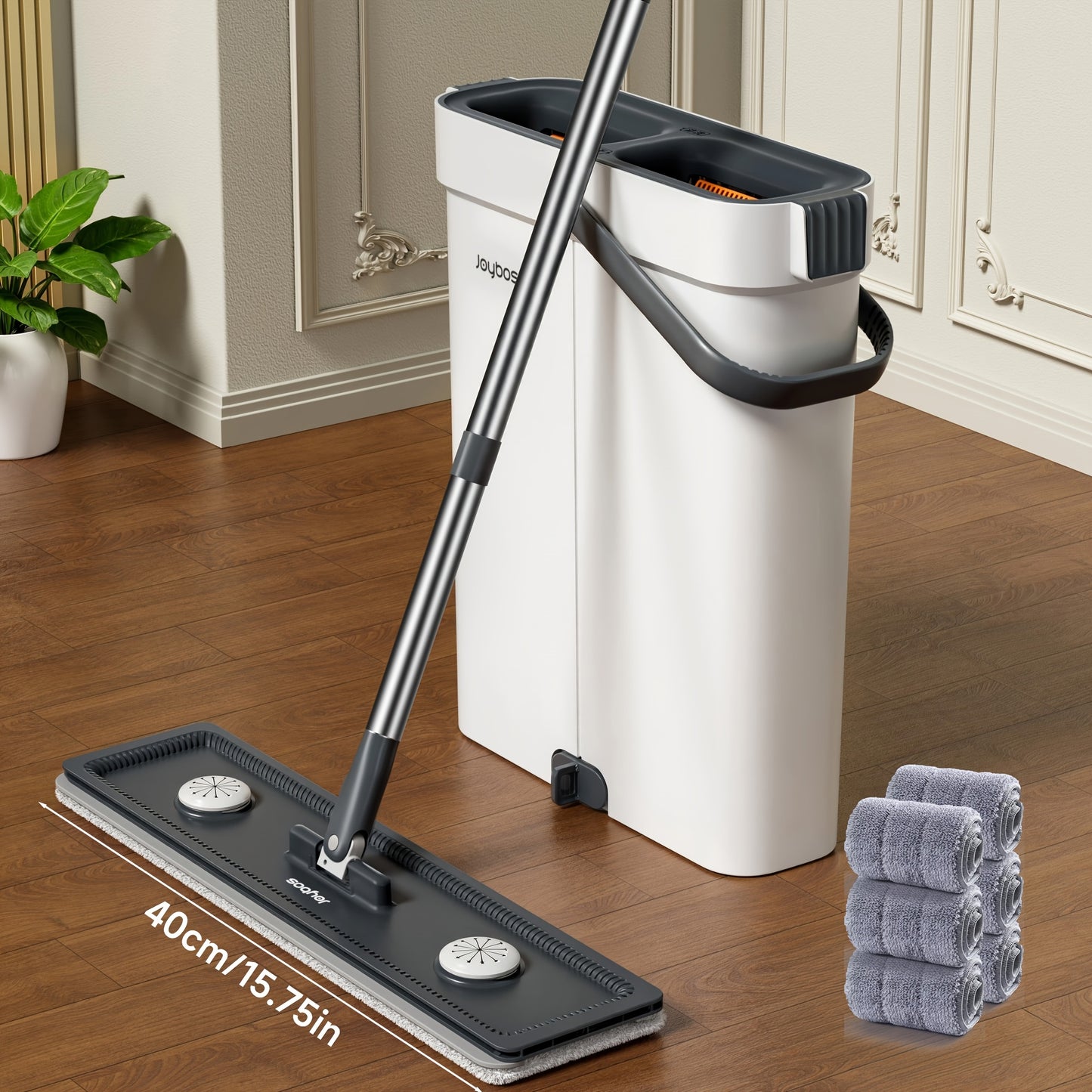Mop And Mop Bucket Combo Set, Hand-free Flat Mopping Mop And Bucket, Washable Reusable Microfiber Cloth, Wet And Dry, Can Mop Tile Wood Floor Marble, Suitable For Living Room, Bedroom, Kitchen, Bathroom Use