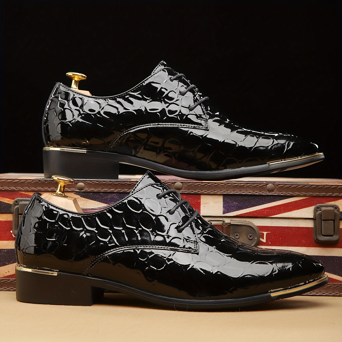 Plus Size Men's Vintage Plain Toe Derby Shoes, Comfy Non Slip Lace Up Durable Rubber Sole Business Occasion Shoes, Men's Footwear