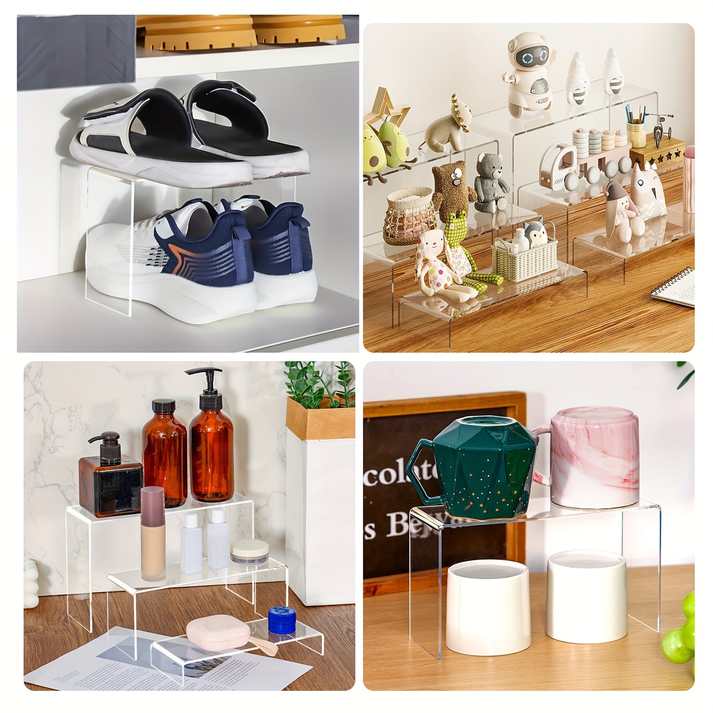 15pcs Clear Acrylic Risers for Display - Multi-Purpose, Durable, Easy-to-Use Stands for Funko Pop, Cupcake, Jewelry, Christmas Decorations, and More (Multiple Sizes)