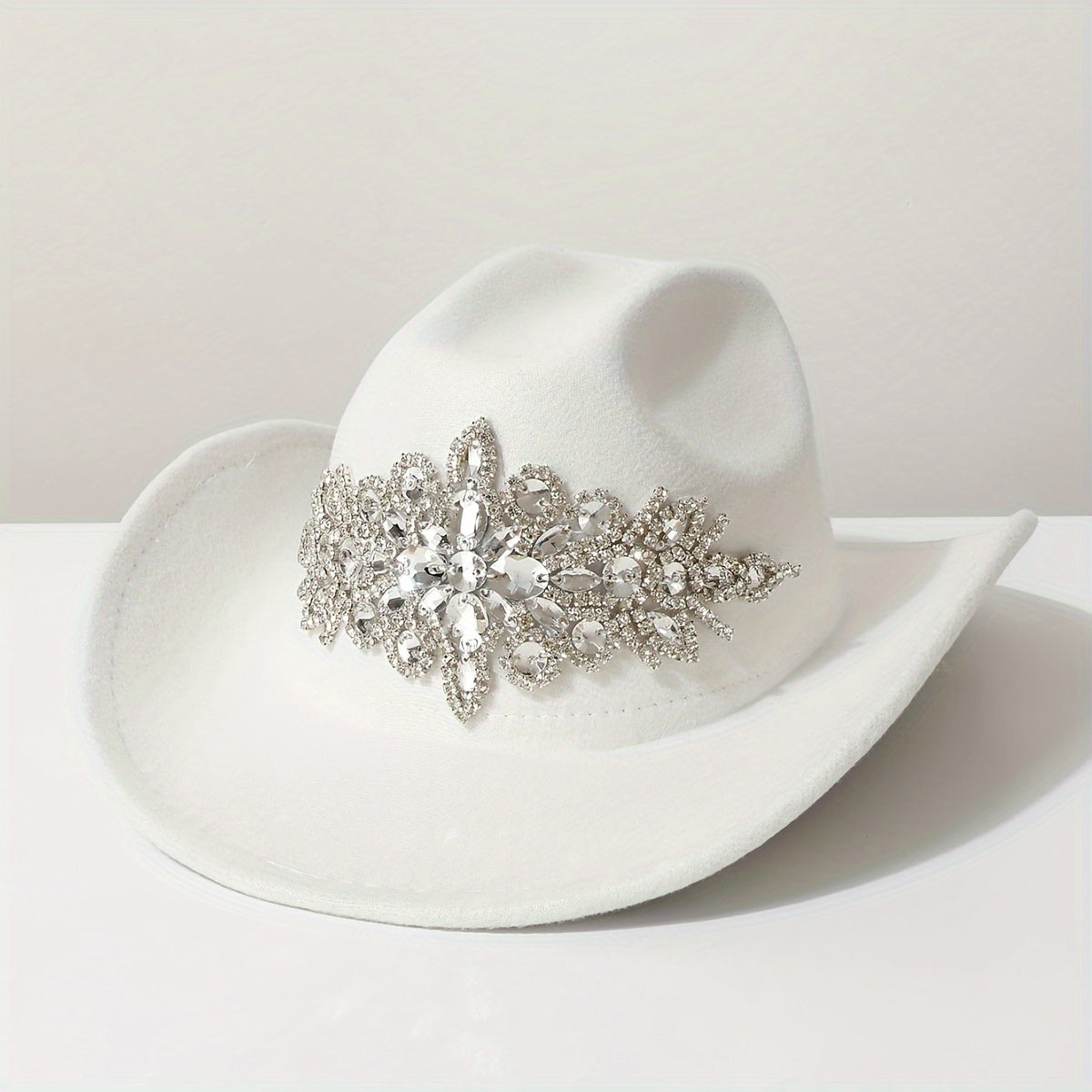 Women'S Luxurious Rhinestone-Embellished Brown Felt Cowboy Hat - Lightweight, Comfortable Jazz Fedora for Weddings, Parties, Western Events, Graduations, and Festivals, Western Event Accessory | Rhinestone Embellished Hat | L