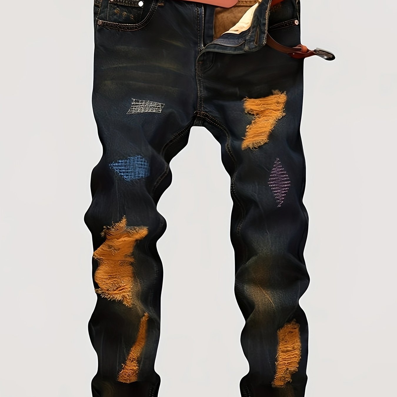 European And American Personalities Make Old Straight Retro Tide Pants Men'S Ripped Jeans