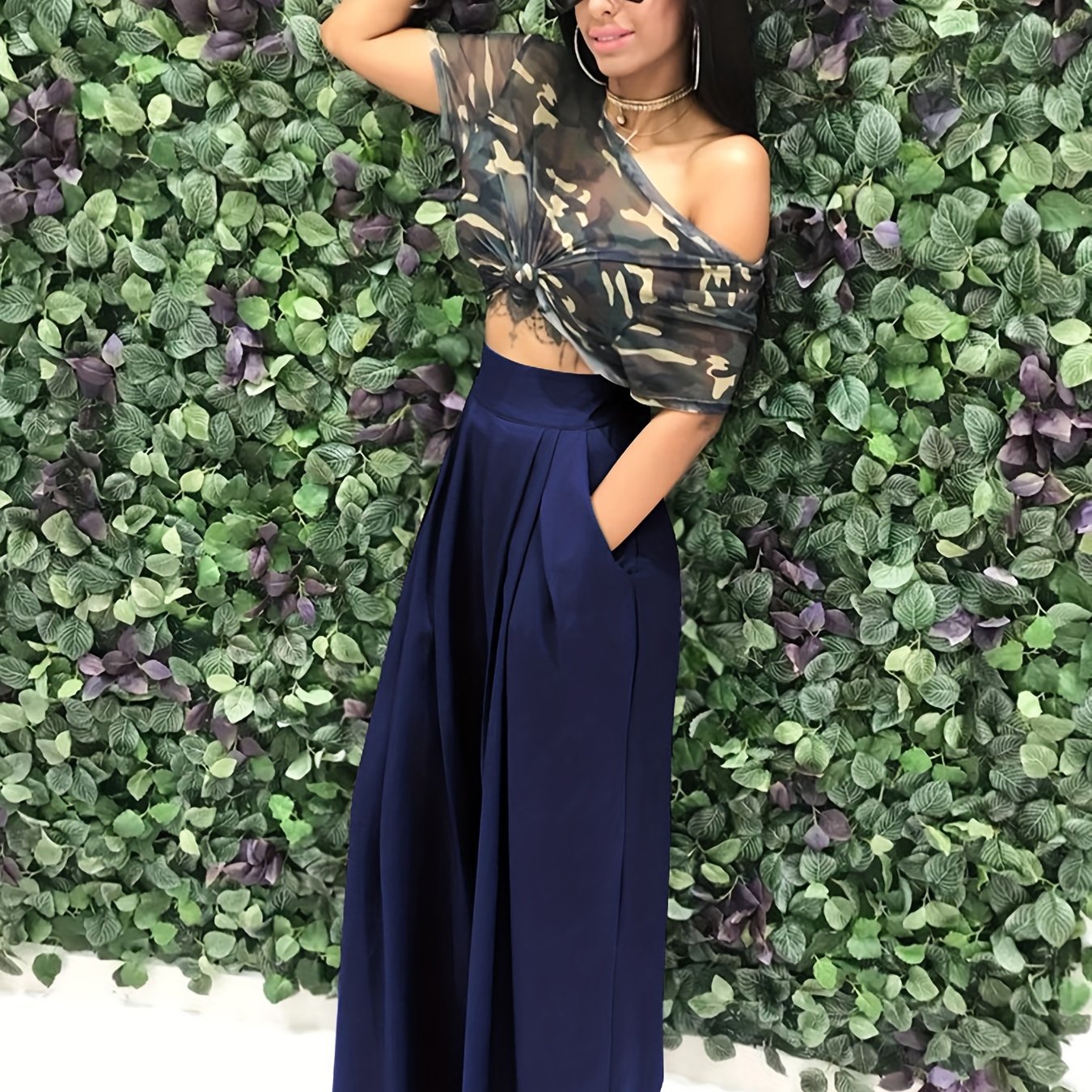 Loose Straight Flare Pants, Casual Pocket High Waist Solid Wide Leg Fashion Comfy Pants, Women's Clothing