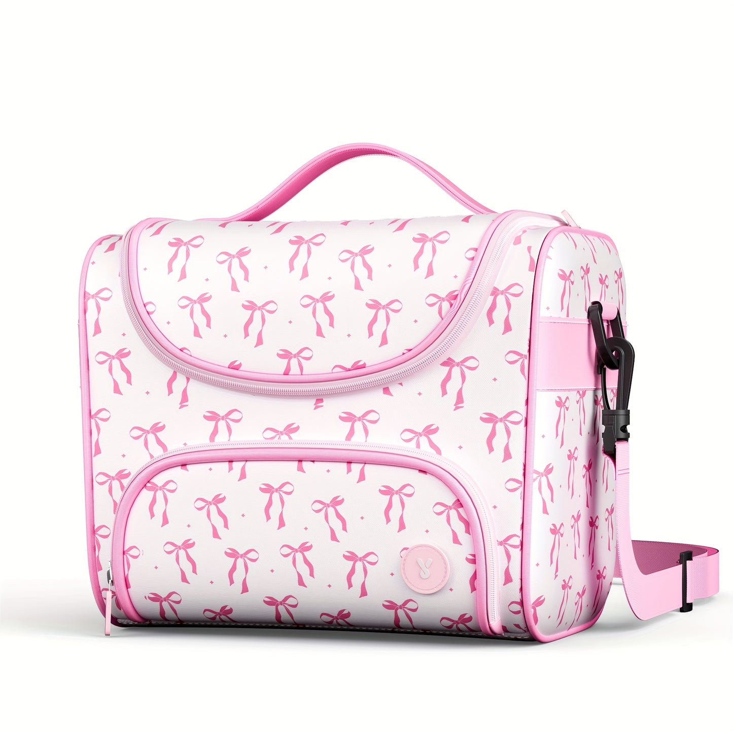 MEOKY Thermal Lunch Bag - Large Capacity Insulated Lunch Tote with Adjustable Crossbody Strap, Leakproof Thermal Insulation for 6/12 Hours (Hot/Cold), Lightweight Lunch Box Bag for Office, School, Travel, Picnic - Pink Bow de