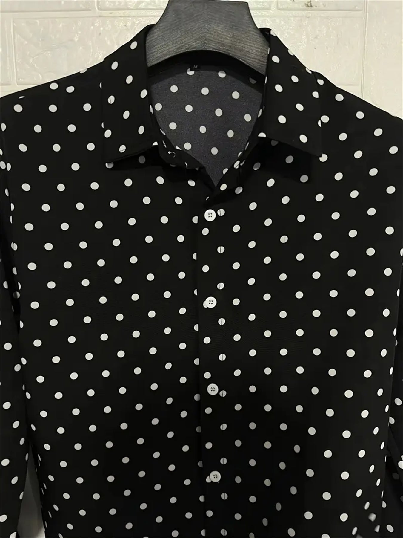 Men'S Casual Long-Sleeved Shirt with Polka Dot Pattern, Breathable Polyester, Lapel And Button Design, a Casual Top Suitable for Both Men And Women for Beach And Outdoor Activities
