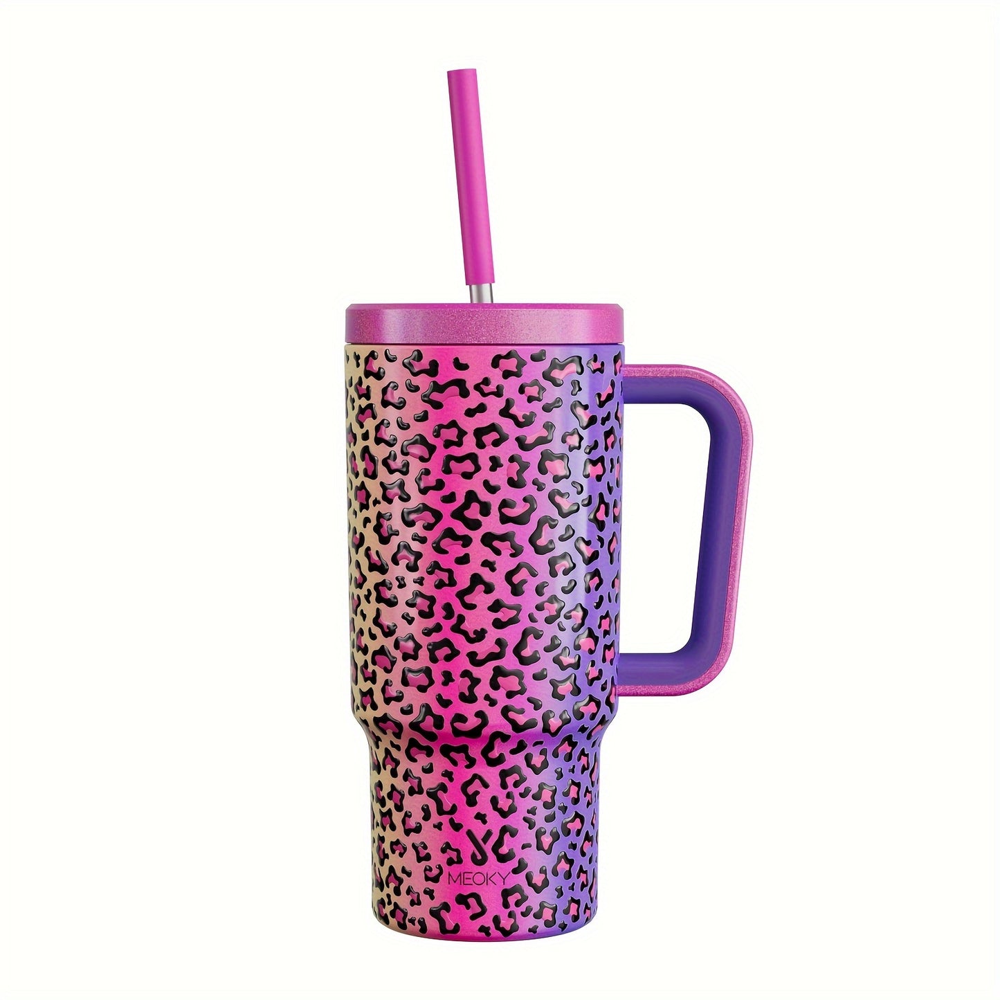 Meoky 24oz Stainless Steel Insulated Tumbler with Lid, Straw & Handle - Leakproof, BPA-Free, Ideal for Outdoor Adventures, Camping, Hiking & Travel - Keeps Drinks Cold for 24 Hours or Hot for 8, Gift Drinking Cups