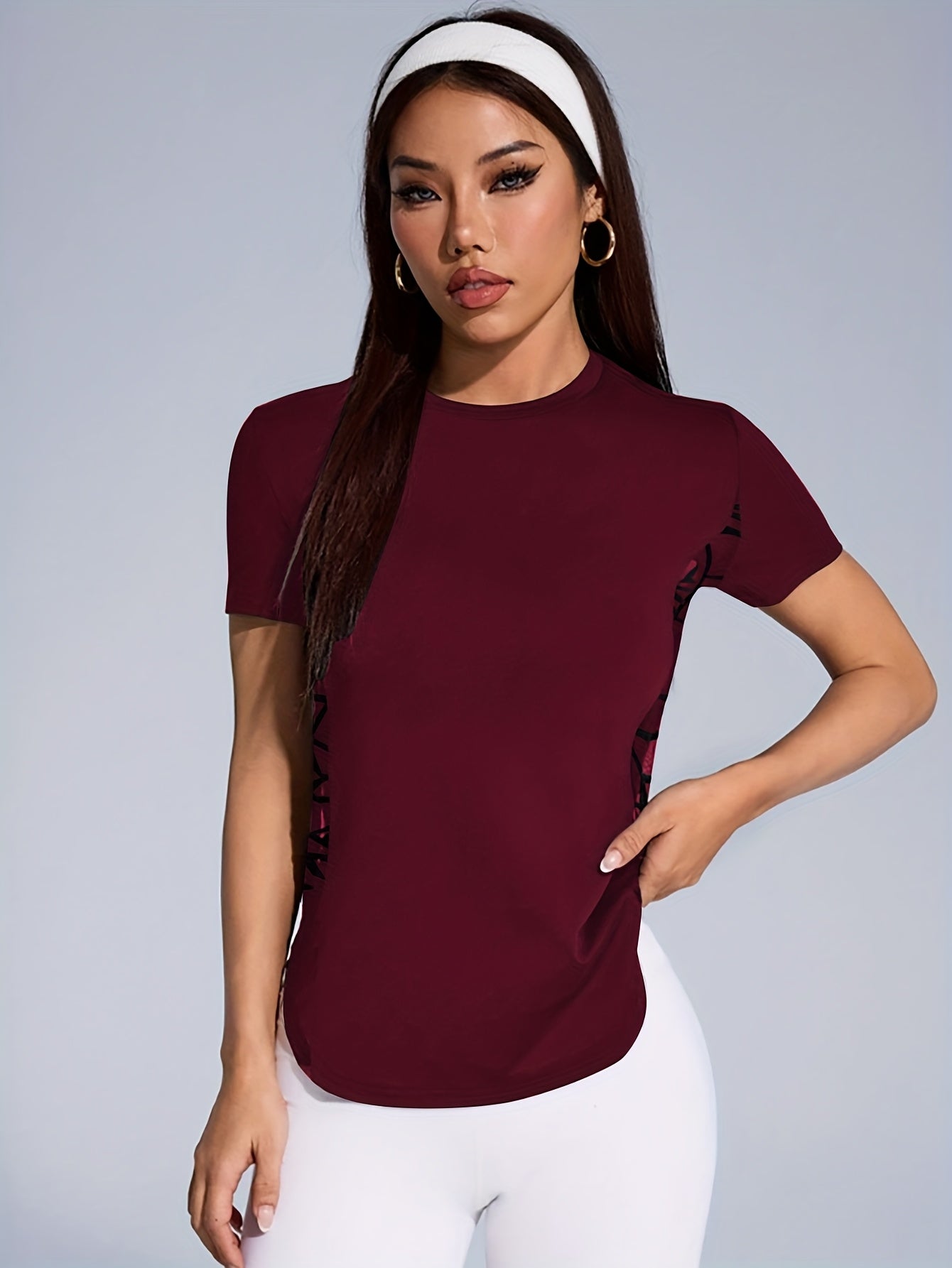 Women'S Slim Fit Short Sleeve T-Shirt with Side Mesh Panel Detail - Breathable Round Neck Top for, Casual & Party Wear, Spring/Summer Elegant Solid Color Tee, Machine Washable, Clothes, Apparel, Stylish Contrast Detailing, Co