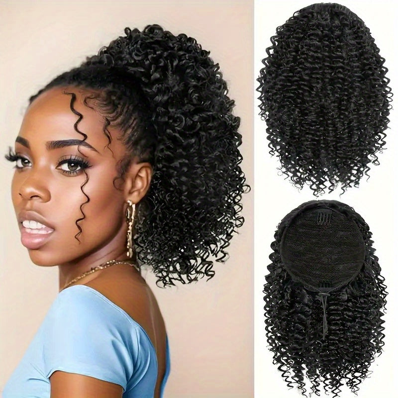 14 Inch Black Curly Ponytail Extension | Synthetic Curly Wave Ponytail with 2 Clips & Drawstring, Elegant Volume-Enhanced Hairpiece for Weddings, Parties, Photoshoots - Naturallooking Waves, Secure Attachment
