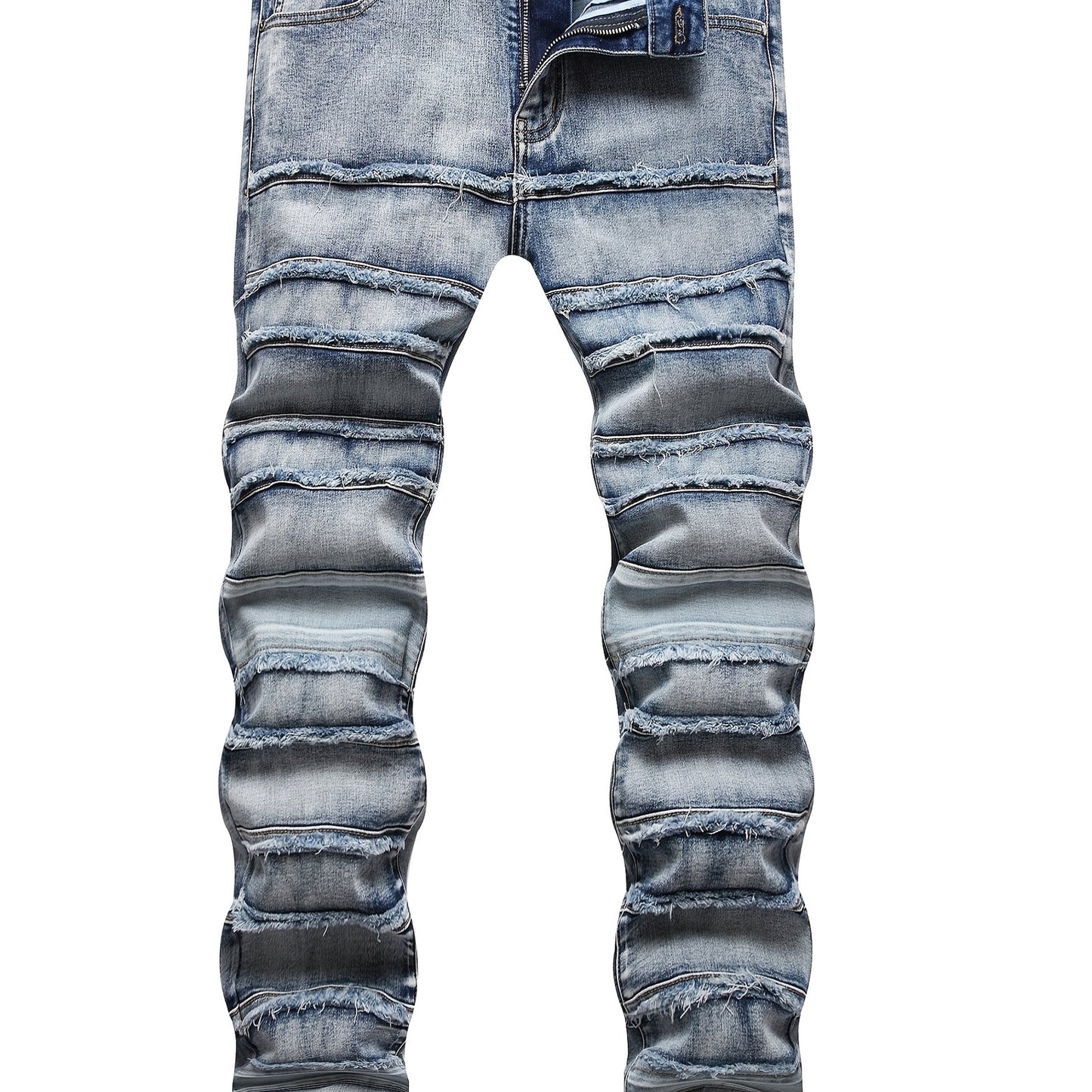 Men'S Slim-Fit Distressed Faux Denim with Raw Edges & Washed Texture - Machine-Washable Streetwear Faux Denim Trousers, All-Season Comfort, Solid Color Design for Casual & Formal Outfits, Versatile Clothing, Trendy Fashion, D