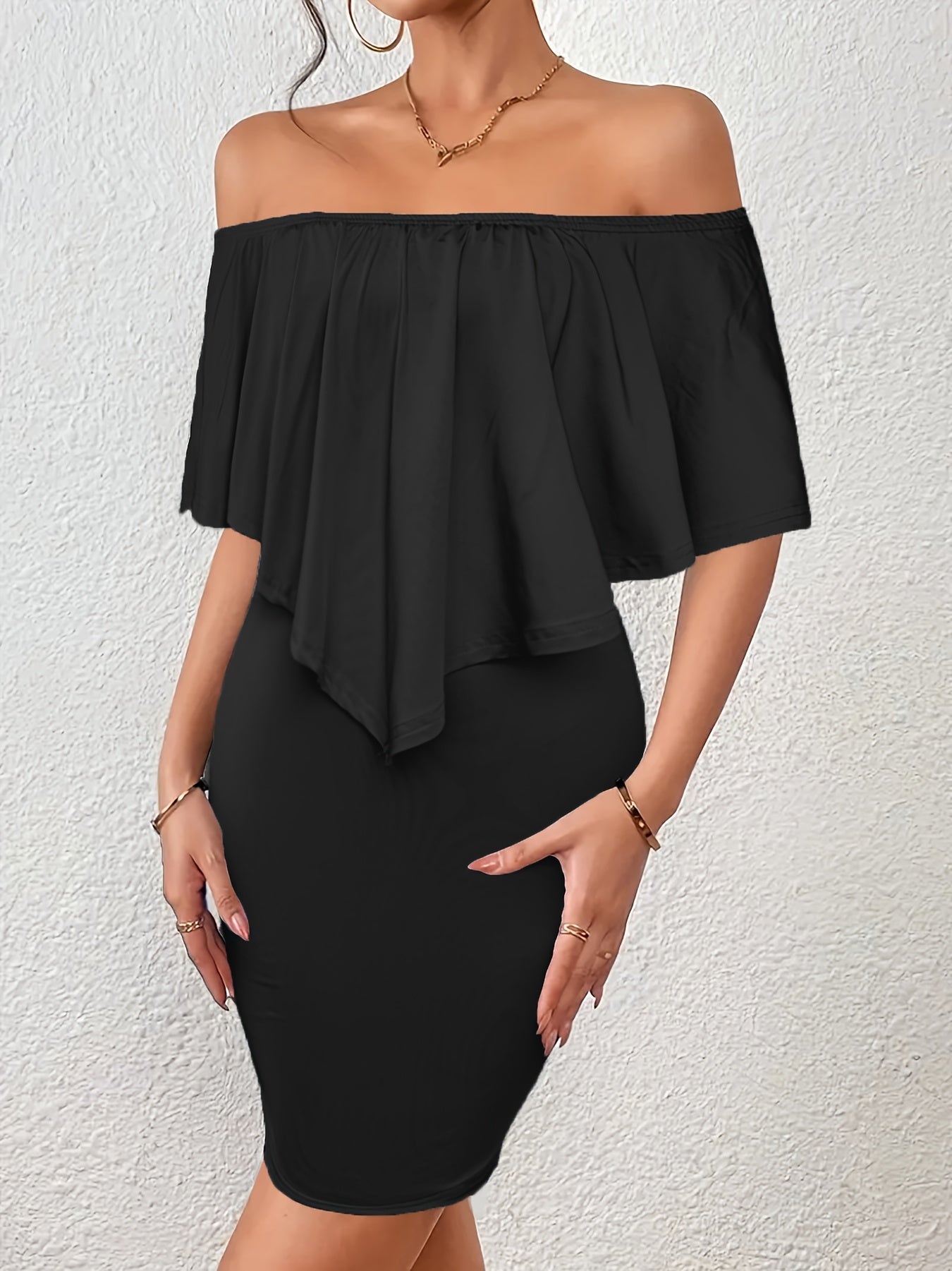 Solid Color Bodycon Cape Dress, Casual Slim Mini Dress For Spring & Summer, Women'S Clothing