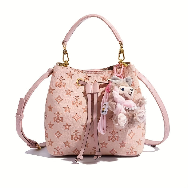 2025 New Large Capacity Purple Bucket Bag for Women - Elegant Geometric Pattern, with Embossed Detailing, Adjustable Shoulder Strap & Golden-Tone Hardware, Durable Polyester Lining, Stylish Everyday Handbag, Sophisticated Acc