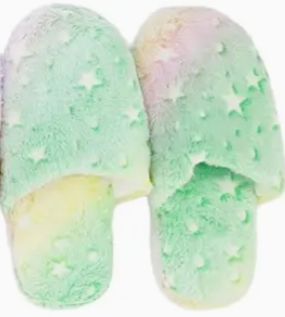 Tie-Dye Fuzzy Lounge Slippers – Soft Foam Sole
