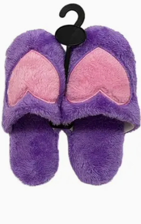 Big Heart Fuzzy Fleece Foam Lounge Slipper Slides