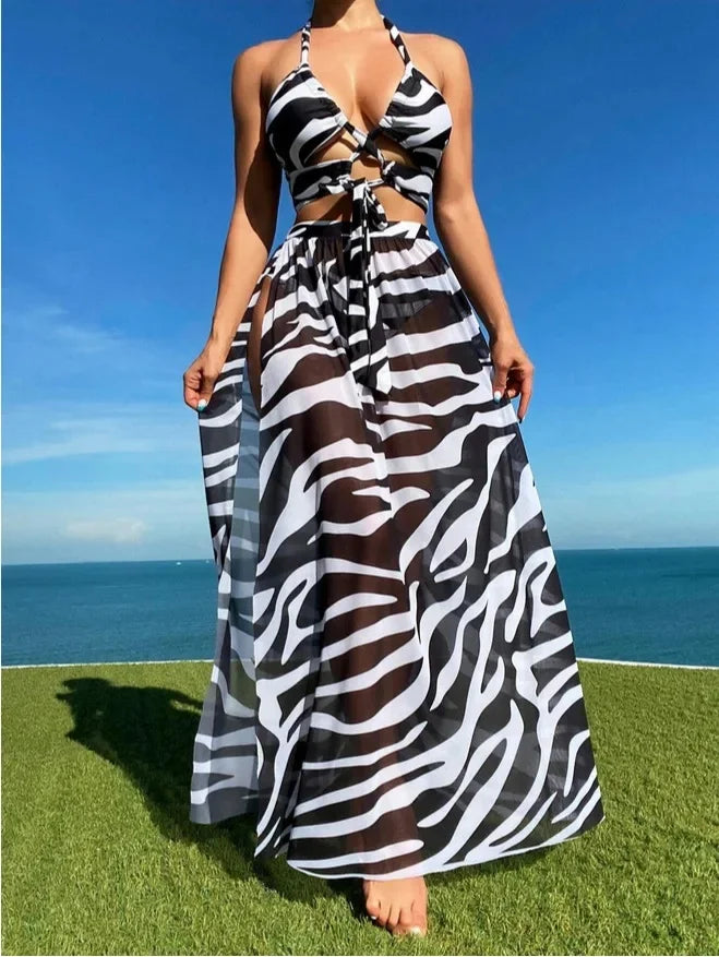 New Hot Sale Of The Season Women's Bikini Swimsuit Three-Piece Set Printed Separate Design Swimming Costume Female Fashionable B