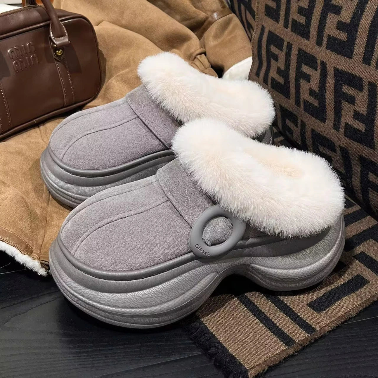 Winter new warm cute plush women's cotton slippers warm and comfortable latex thick bottom home wear