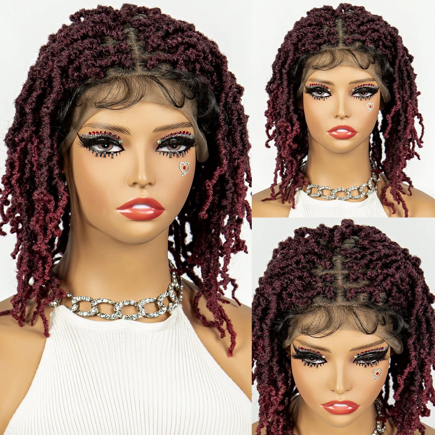 14inch Short Dreadlock Braided Wigs Synthetic Lace Front Knotless Box Braids Wig Faux Locs Braided Wigs with Baby Hair for Women