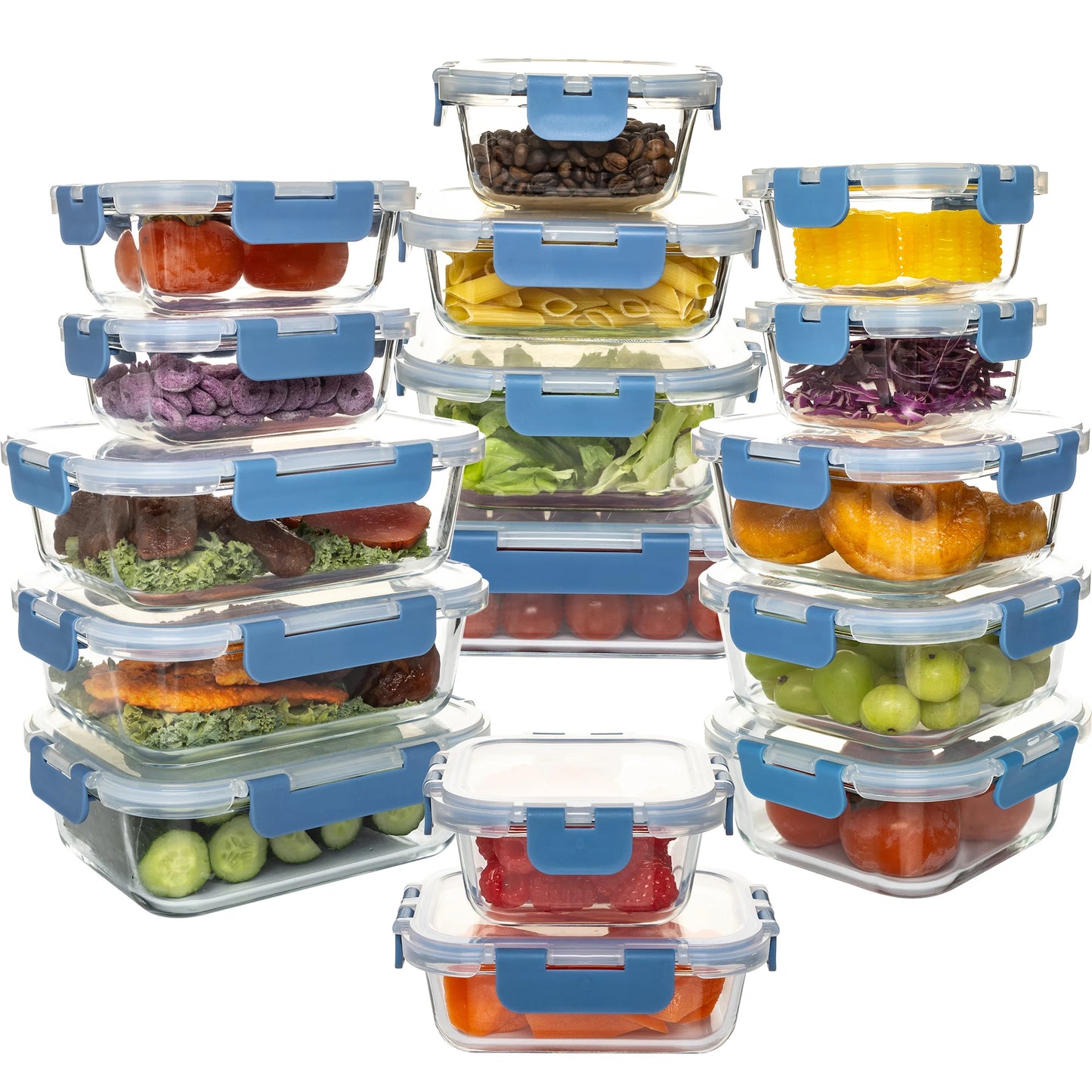 16-Piece Glass Food Storage Containers Set, Leakproof Airtight BPA-Free, Microwave & Oven Safe, Stackable Kitchen Organizers wit