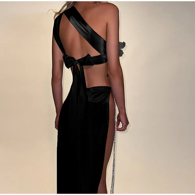 Sexy 3D Flower 2 Pieces Suit Women Slash Neck Sleeveless Lace Up Crop Tank Split Long Skirt Female Set 2025 Spring Lady Suits