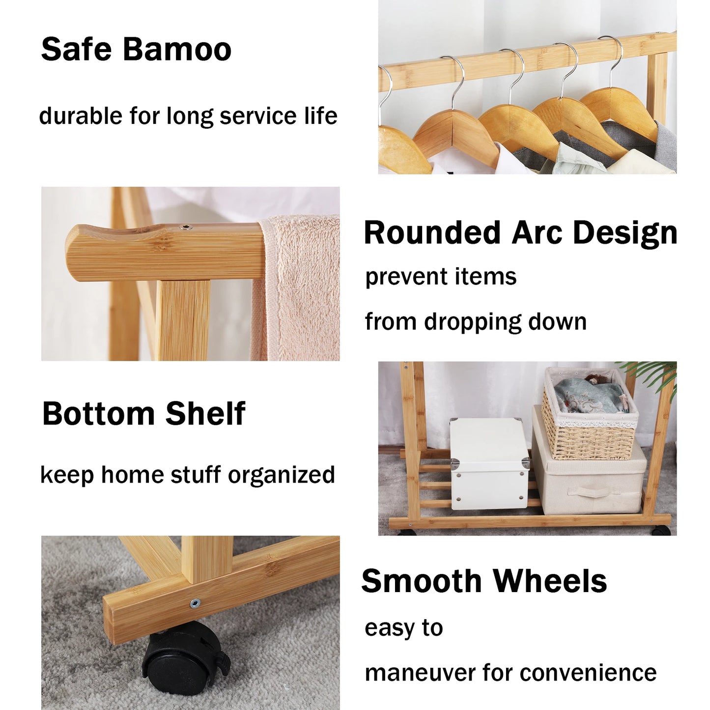 Heavy Duty Clothes Rail Double Layer Garment Hanging Display Stand Rack Wardrobe with Rolling Wheel