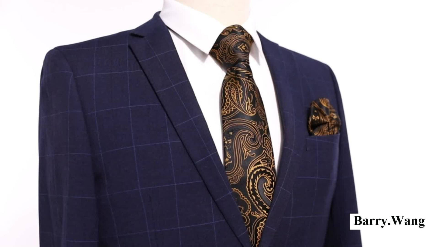 1 Set LINEZISEID Men'S Silk Tie and Accessories - Woven Striped Necktie, Matching Handkerchief, Cufflinks, and Ring Clip - Elegant Ensemble for Formal Events and Parties