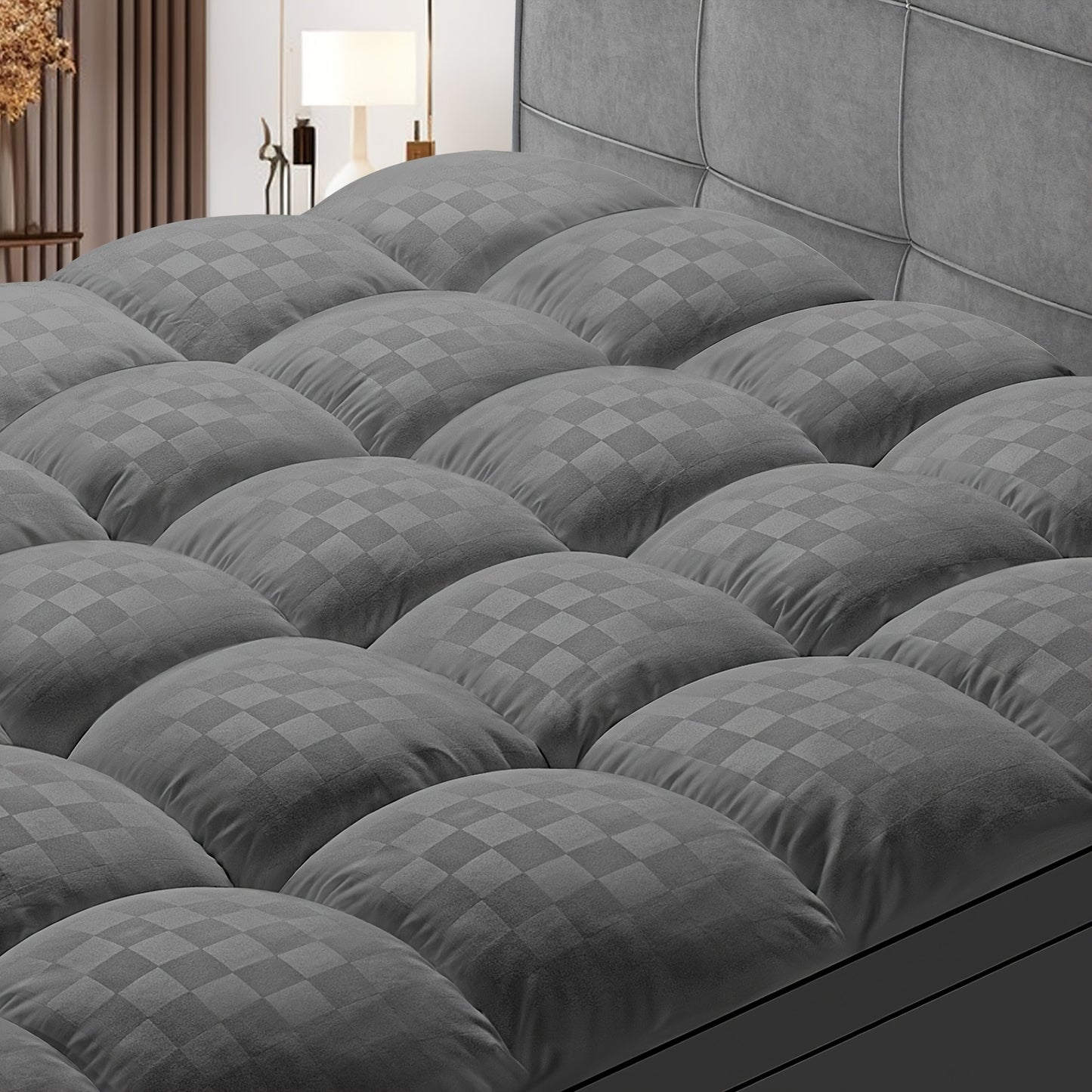 Extra Thick Quilted Mattress Topper - Soft White Stretches 8-21" Deep, Cooling Comfort Pad with Diamond Pattern for Bedroom & Guest Room
