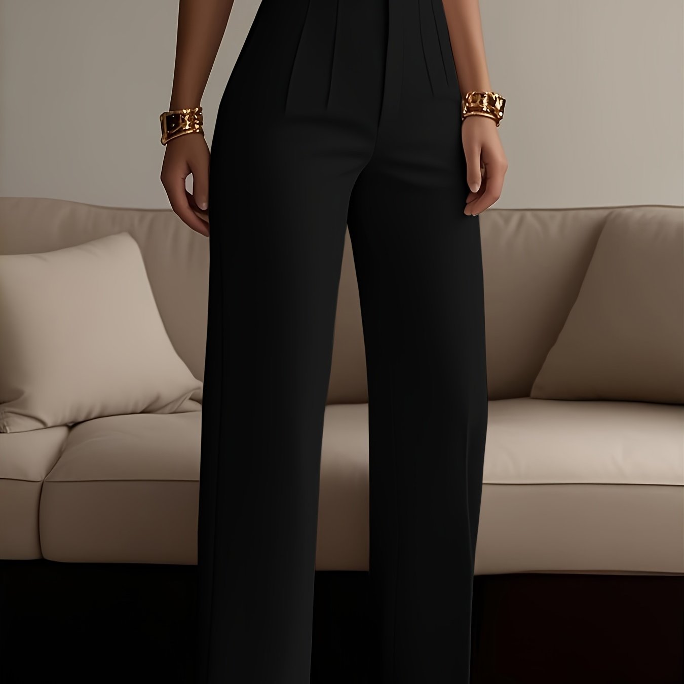 Women's Elegant Solid Black Trousers with Hidden Zipper Closure - Structured Non-Stretch All-Season Work Pants for Commuting, Travel & Professional Attire, Machine Washable Tailored Fit, High Waist Trouser Pants for Women, Pa