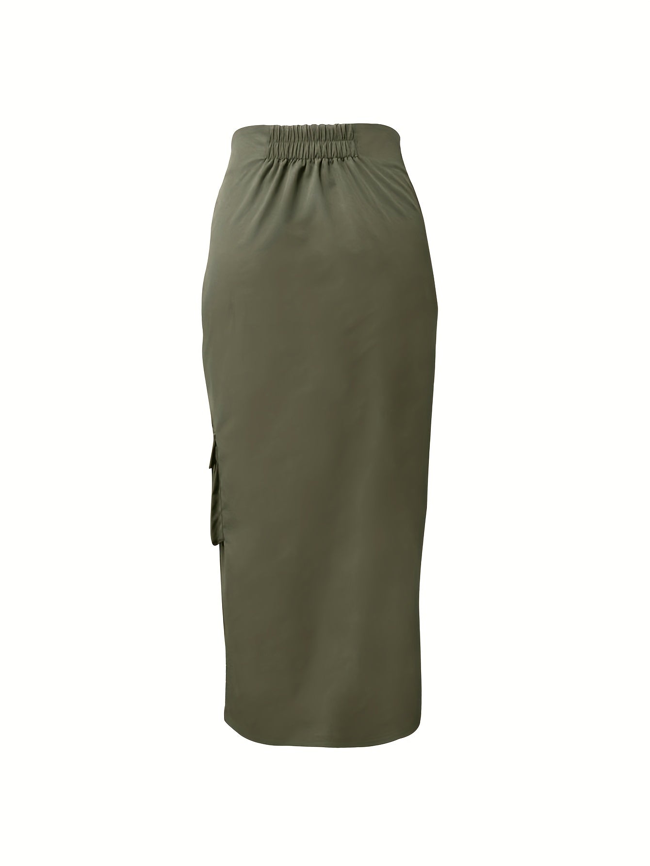 Women'S Stylish Solid Color Asymmetric Belt Flap Pocket Skirt - Cargo Style, Polyester Fabric, High-Waisted with Slit Detail, Black Boots, Casual Attire|Modern Casualwear|Polyester Skirt