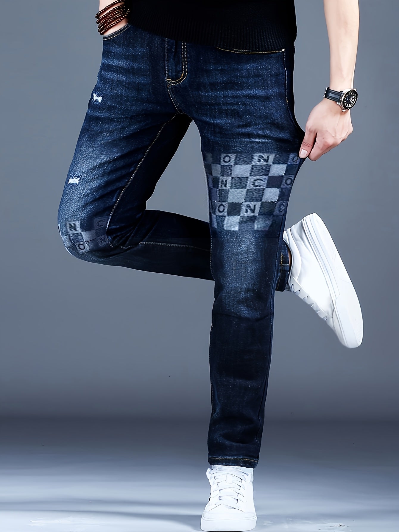Men's Slim Fit Jeans - Stretch Skinny Leg Jeans, Dark Blue Non-See-Through Denim Pants for Everyday & Formal Wear, Machine Washable All-Season Men's Trousers