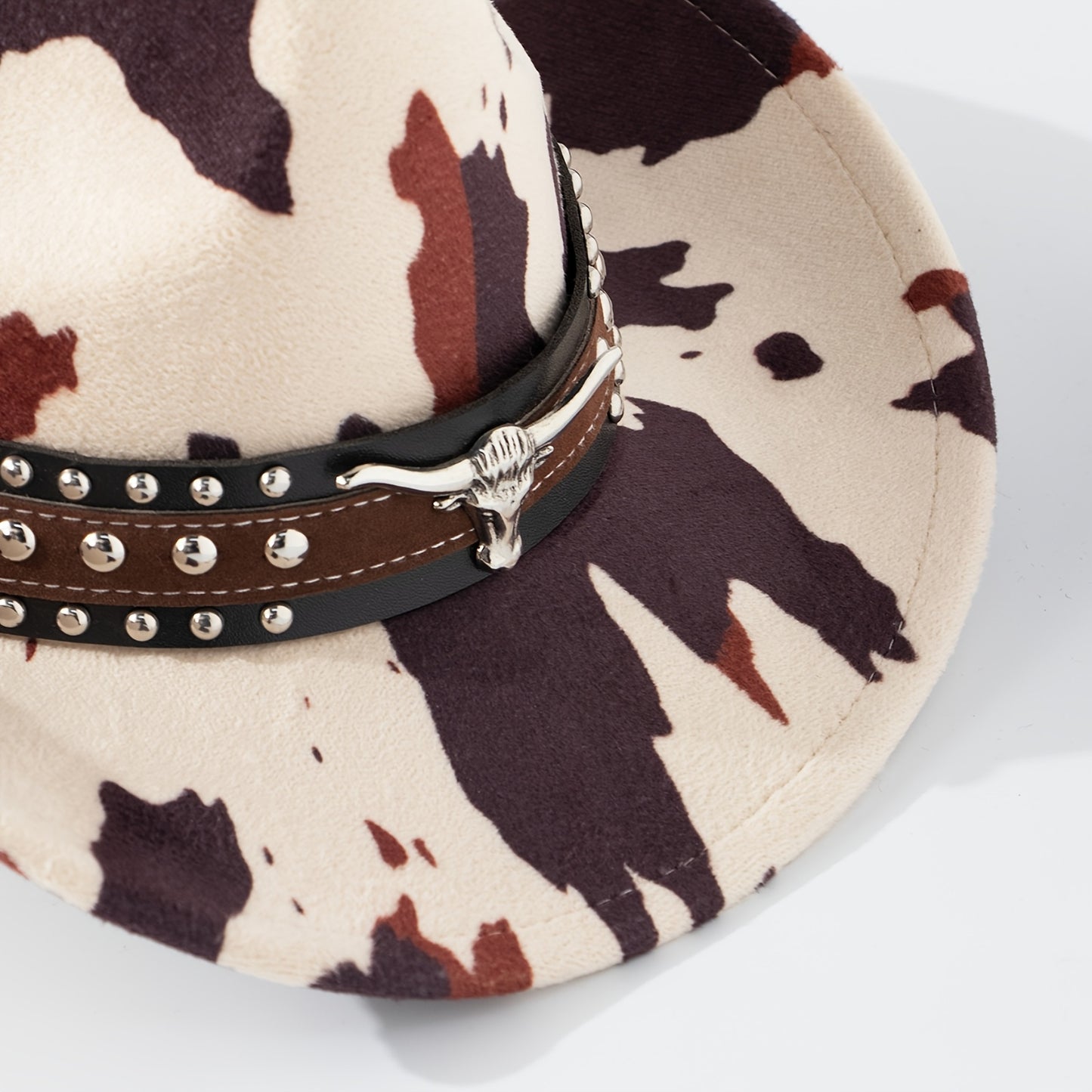 1pc Retro Cowgirl Pattern Women's Felt Hat with Studded Strap Accessories, Wide Brim Western Style, Non-Deformable, Suitable for Outdoor and Camping, Fashion Streetwear Spring/Summer/Autumn European-American Cowboy Hat with V