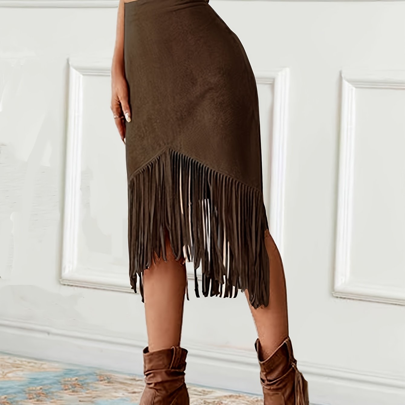 Women'S Vintage Western-Style Fringed Mid-Length Skirt