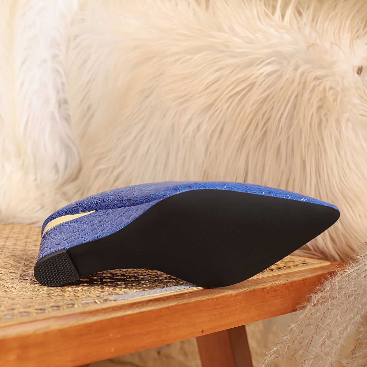 1 Pair Of Wedge Sandals, Stone Pattern, Blue And Green Wedge Shoes, Large Size Simple, One Foot Pedal, Pointed Toe Deep Mouth, Four Seasons Shoes, European And American Style, Goddess Shoes, Versatile Large Size Shoes, Wedge