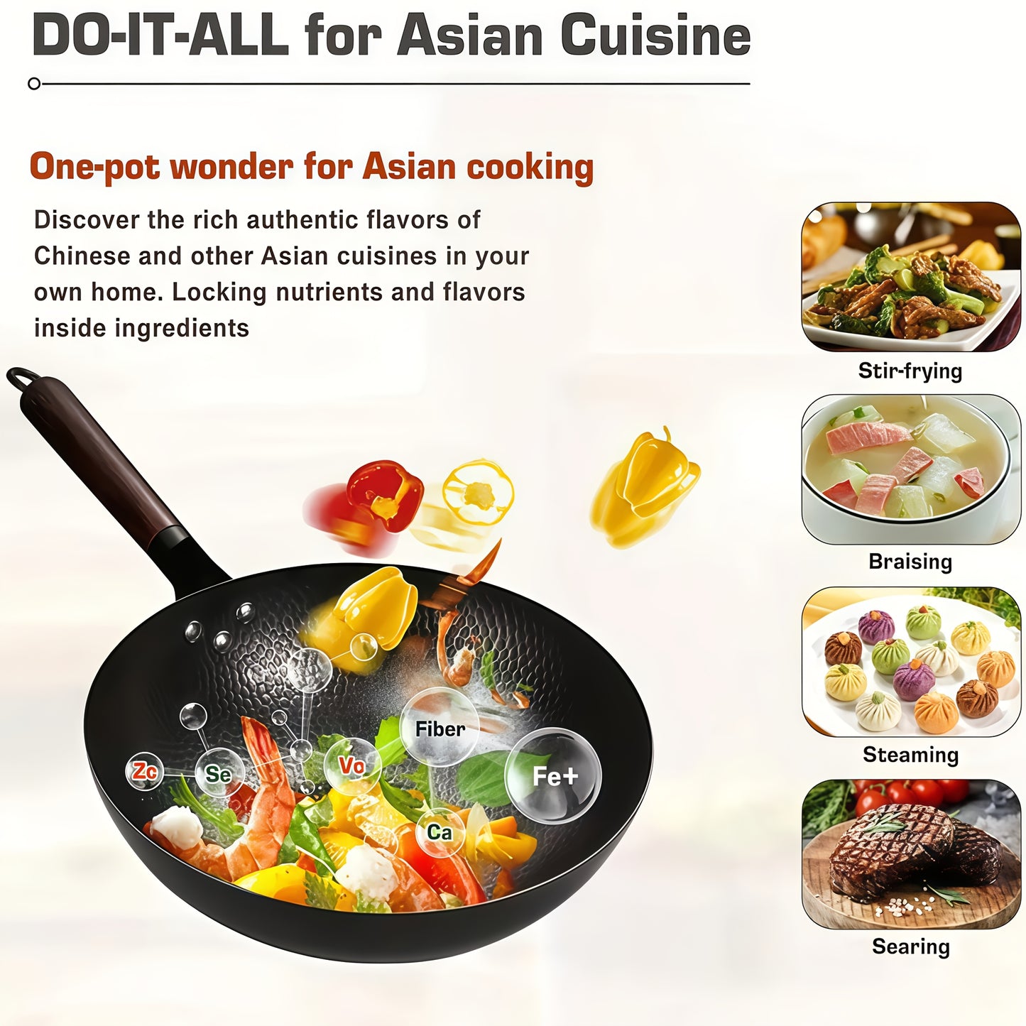 13.4 Inch Hand-Forged Cast Iron Wok with Lid & Spatula - Non-Stick, Durable Carbon Steel for Electric, Induction & Gas Stoves - Perfect for Stir-Fry, Steak & More - Includes User Guide Video, Kitchen Essential | Traditional K