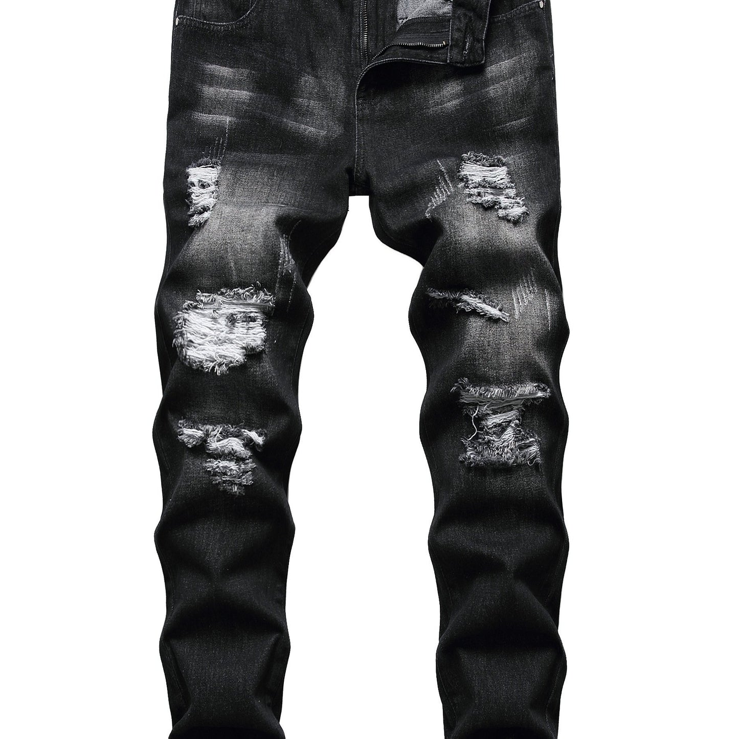 Mens Ripped Jeans, Distressed Destroyed Slim Fit Straight Leg Denim Pants