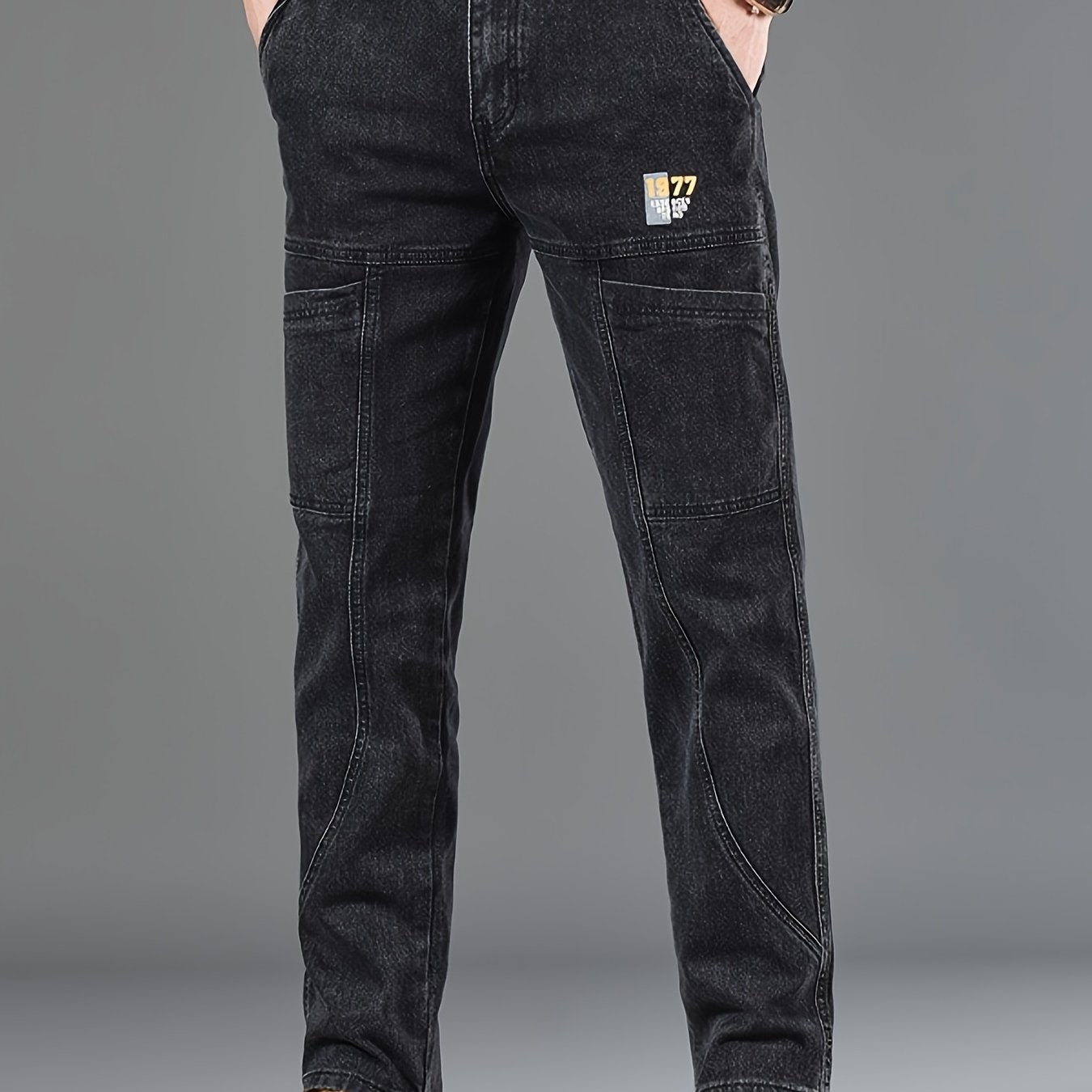 Men'S Small Straight Tube Style Fashionable Printed Six Pocket Design Micro Elastic Denim Pants