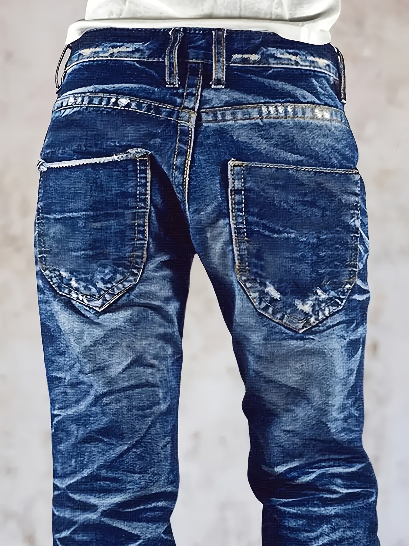 HME Men's Heavy-Duty Winter Jeans - Thickened Insulated Fleece-Lined Mid-Stretch Straight-Leg Light Wash Blue Distressed Denim Pants with Beltless Design & Zipper Closure, Machine Washable Cold-Resistant Casual Work Pants for