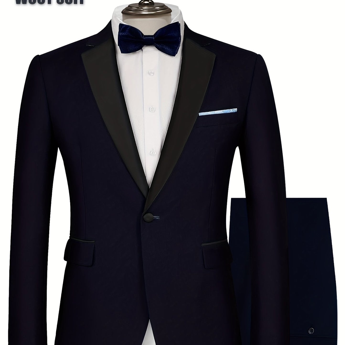 Men'S Slim Fit 2pcs Tuxedo Suit, One-Button Blazer & Pants Set With Bow Tie For Wedding, Prom, And Formal Events