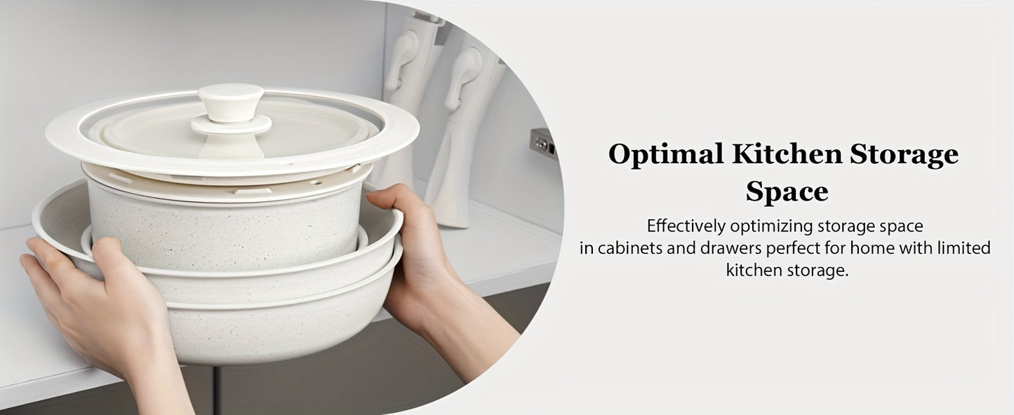 15 Pcs Pots and Pans Set, Non Stick Kitchen Cookware Set, Detachable Handle Nonstick Induction Cookware Cooking Sets with Removable Handle, Cookware Set, White