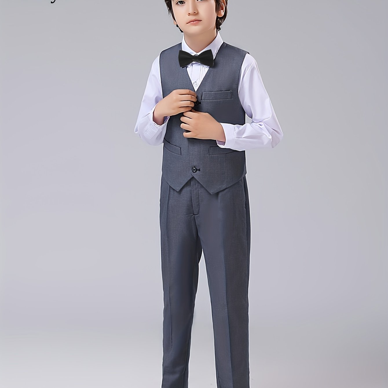 Furuyal Boys' 4pcs Formal Suit Set Vest Pants Collared Dress Shirt And Tie Boys' Suit Size 6-16Y Boys Suits Suitable For Music Festival Graduation Season Party
