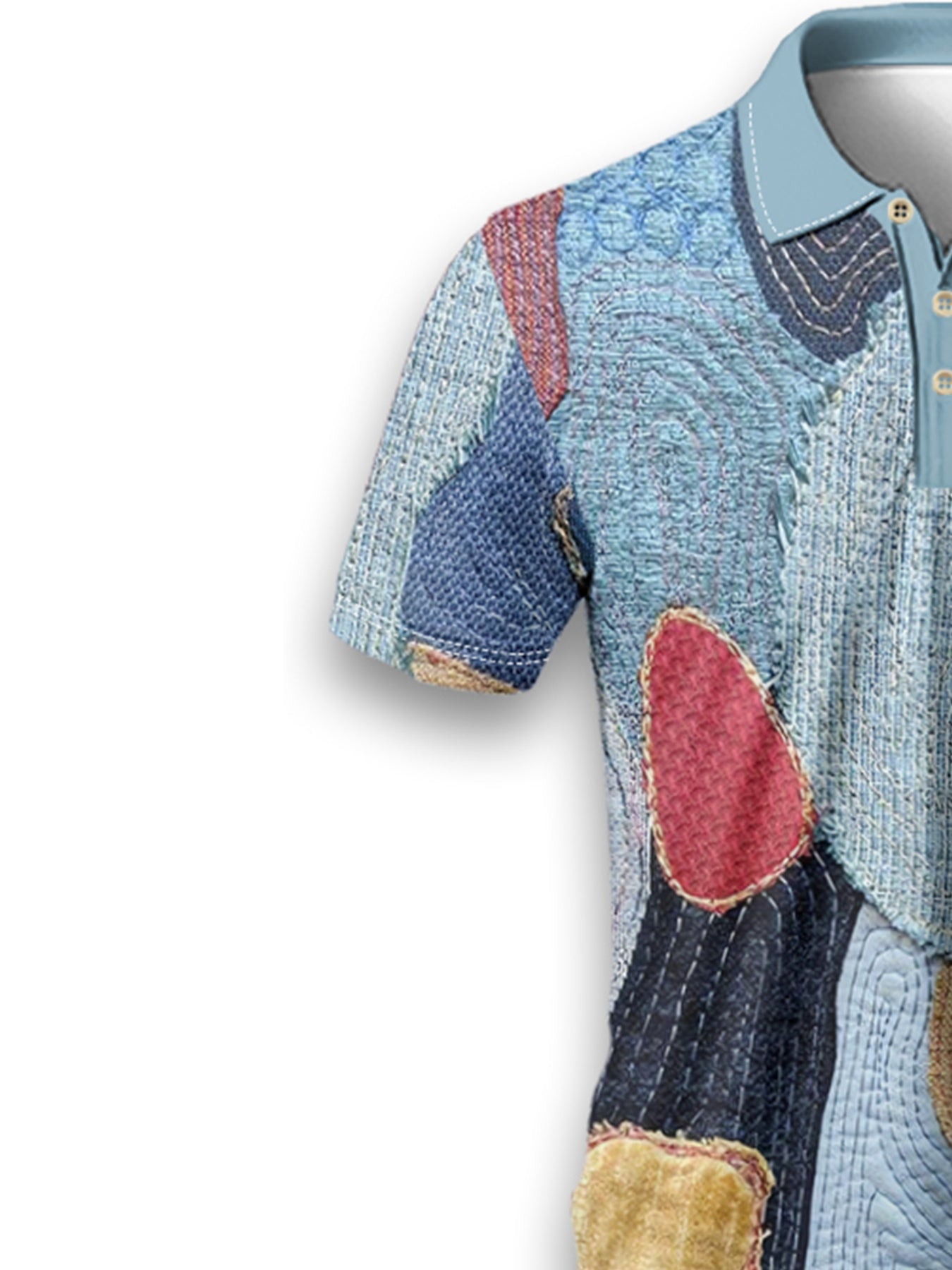 Men'S Casual Geometric Patchwork Printed Short-Sleeved Sports POLO Shirt