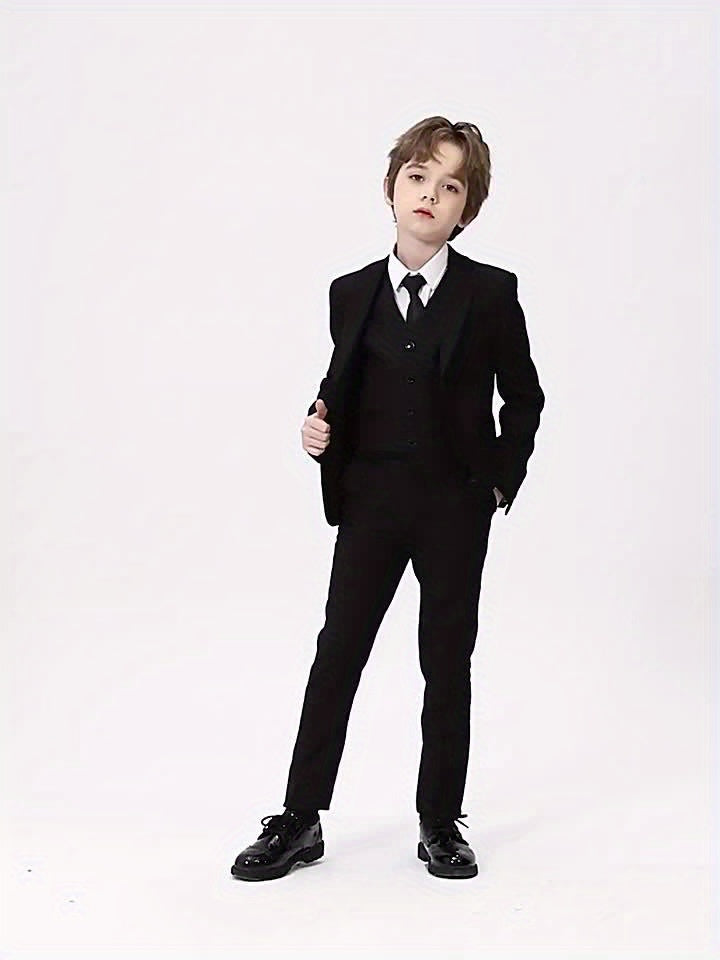 Navy Boys Suits Slim Fit 5 Piece Formal Dresswear Suit for Kids Tuxedo Wedding Set Boy Dress with Vest Pants Tie and Bow Tie