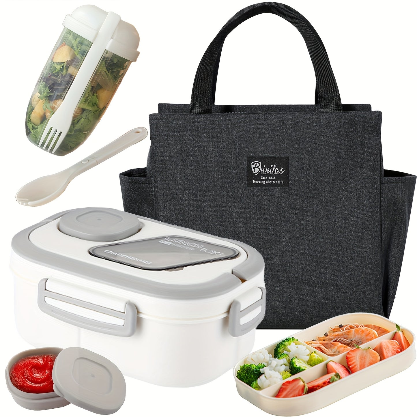 [Lunch Box Set/only Lunch Box][Local Warehouse]Halloween Gift-2-tier 6 Compartments Lunch Box Set. Bento Box For School, Office, Outdoor Picnic. |Food Storage Container|Kitchen Accessories|Bento Box With Lunch Bag|