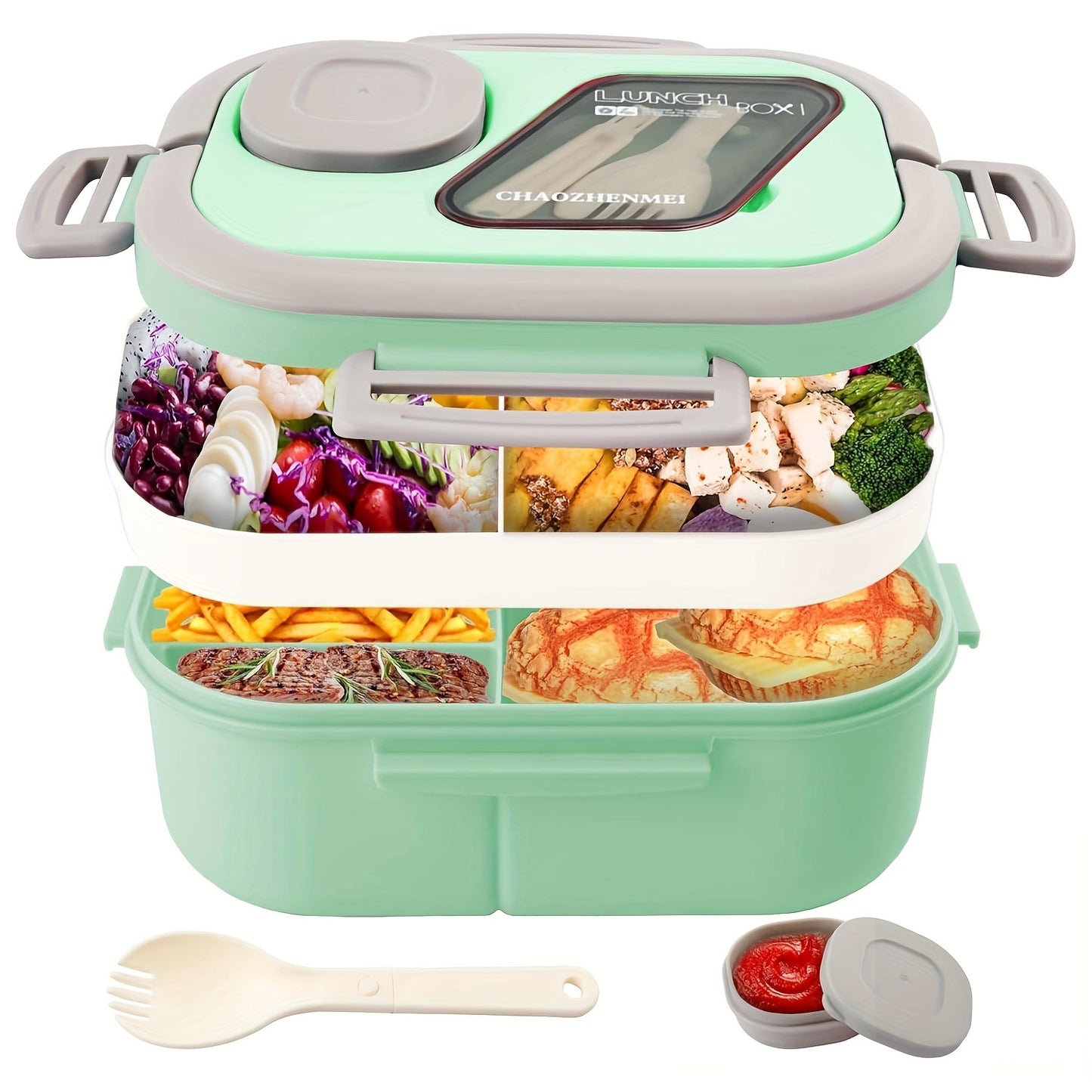 [Lunch Box Set/only Lunch Box][Local Warehouse]Halloween Gift-2-tier 6 Compartments Lunch Box Set. Bento Box For School, Office, Outdoor Picnic. |Food Storage Container|Kitchen Accessories|Bento Box With Lunch Bag|