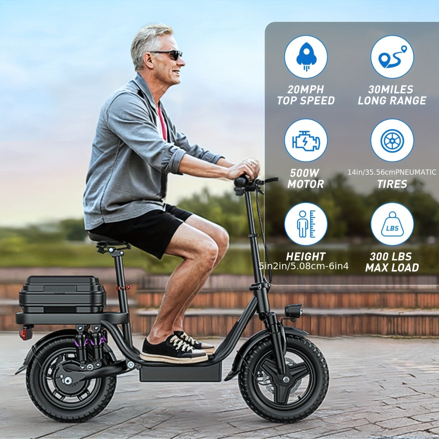 740W Electric Scooter for Adults with Seat - 25-Mile Range, 20Mph Top Speed, Foldable Design, 10" Shock Absorption, 14" High Quality Tires & Dual Disc Brakes - Carbon Steel Frame, Dual Power Source (Battery/US Plug) - Ideal f